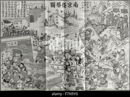 Peinture de l'Incident Tianjing également connu sous le nom de la révolte des Taiping. La peinture représente les troupes impériales chinoises attaquant les rebelles Taiping. Datée 1853 Banque D'Images