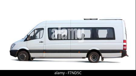 Minibus passagers blanc sur blanc. Isolé avec clipping path Banque D'Images