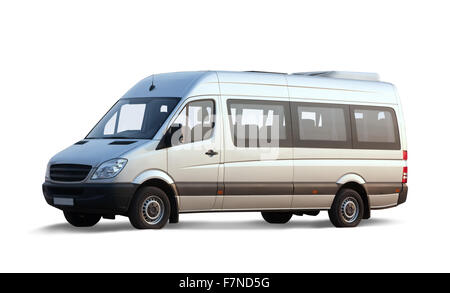 Minibus passagers gris sur blanc. Isolé avec clipping path Banque D'Images