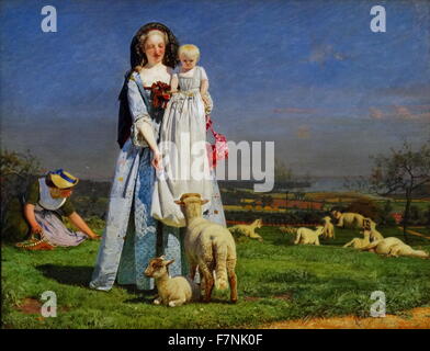 La Jolie Baa-Lambs par Ford Madox Brown (1821-1893) (1821-1893) peintre anglais de la morale et des sujets historiques, connu pour son Hogarthian version du style préraphaélite. Datée 1859 Banque D'Images