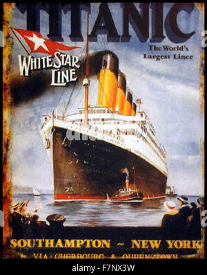 Affiche pour le Titanic, un paquebot britannique qui a sombré dans l'océan Atlantique Nord au petit matin du 15 avril 1912 après avoir heurté un iceberg lors de son voyage inaugural de Southampton, UK, à New York, aux Etats-Unis. Le naufrage a causé la perte de plus de 1 500 passagers et membres d'équipage, Banque D'Images