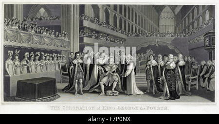 Le couronnement du roi George IV d'Angleterre en 1820, gravé par J. Chapman à un tableau de J. Fussell. Banque D'Images