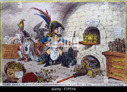 La gravure à la main, intitulé 'Tiddy-Doll French-Gingerbread, la Grande-Baker par James Gillray (1756-1815), caricaturiste et graveur anglais célèbre pour ses satires politiques et sociales gravé. Datée 1806 Banque D'Images