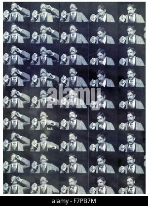 Edison kinetoscopic record of a sneeze 'Fred Ott's Sneeze'. Tirage photographique : impression papier gélatine-out. Photographie se compose de 45 frames pour un film montrant un homme, Fred Ott, de l'éternuement. Elle a été prise par le photographe William, Kennedy-Laurie (1860-1935). Ce tirage photographique est le plus ancien à avoir survécu 'motion Picture' enregistrées pour droit d'auteur sur Janvier 9th, 1894. Familièrement connu sous le nom de 'Fred Ott's Sneeze, pour son étoile (un ingénieur Edison), la photo représente l'aube du cinéma en Amérique du Nord tout en restant quelque chose d'un accident historique. Banque D'Images