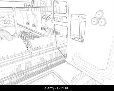 Grue à portique dans un environnement d'usine. Wire-frame Illustration de Vecteur