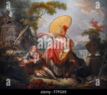 La peinture intitulée 'The Musical contest' par Jean-Honoré Fragonard (1732-1806) peintre et graveur français de la manière Rococo. En date du 18e siècle Banque D'Images