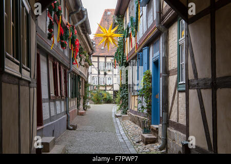 Ancienne Half-Timbered Maisons de Quedlinburg, Allemagne Banque D'Images