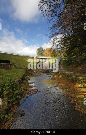 La vis d'Archimède à turbine hydro-électrique Cragside, dans le Northumberland. L'éolienne utilise l'eau du lac Tumbleton pour créer de l'électricité pour la maison à Cragside. Banque D'Images