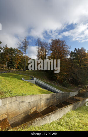 La vis d'Archimède à turbine hydro-électrique Cragside, dans le Northumberland. L'éolienne utilise l'eau du lac Tumbleton pour créer de l'électricité pour la maison à Cragside. Banque D'Images