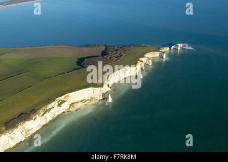 Une vue aérienne de Old Harry Rocks, à l'île de Purbeck, Dorset. Banque D'Images