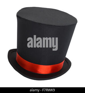 Top Hat avec ruban rouge isolé sur blanc. Banque D'Images