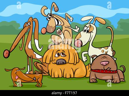 Les chiens funny cartoon illustration de groupe Illustration de Vecteur
