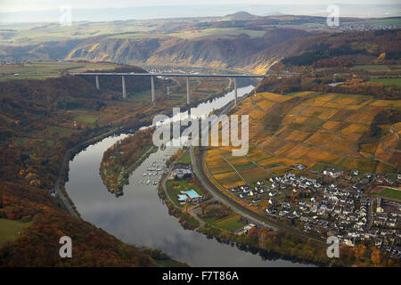 Pont de l'autoroute A61 sur la Moselle en Winningen, Rhénanie-Palatinat, Allemagne Banque D'Images