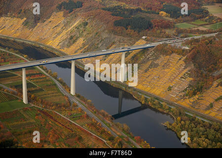 Pont de l'autoroute A61 sur la Moselle en Winningen, Rhénanie-Palatinat, Allemagne Banque D'Images