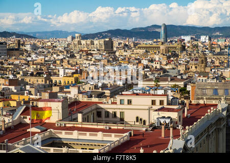 Vue depuis le Mirador de Colon, centre historique, Barcelone, Catalogne, Espagne Banque D'Images