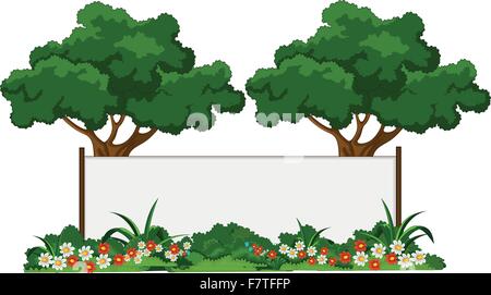 Beau jardin et plantes diverses avec blank sign Illustration de Vecteur