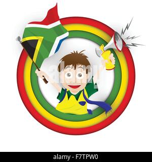 Afrique du Sud Soccer Fan Flag Cartoon Illustration de Vecteur