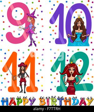 Anniversaire cartoon girl design Illustration de Vecteur