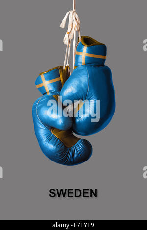 Vieux Gants de boxe dans la couleur de la Suède Banque D'Images