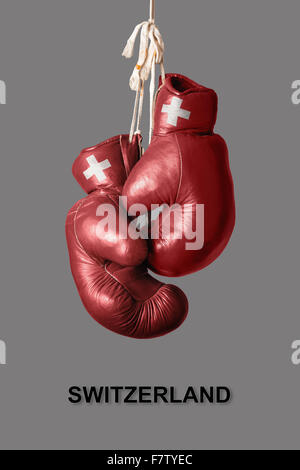 Vieux Gants de boxe dans la couleur de la Suisse Banque D'Images