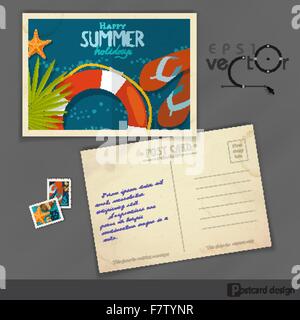 Carte postale ancienne Design, Template Illustration de Vecteur