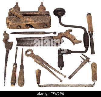 Ensemble de vieux outils En bois Charpentier Banque D'Images