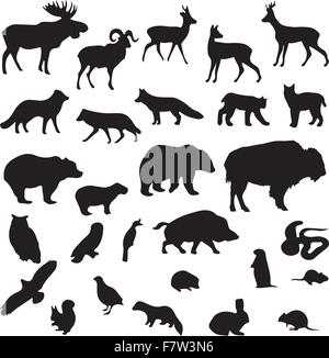 Les animaux sauvages silhouettes vector set Illustration de Vecteur