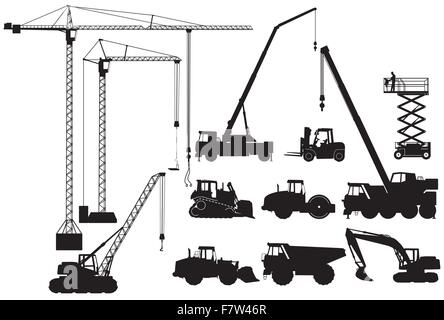 Les engins de terrassement et de grues. Illustration de Vecteur