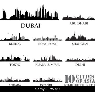 Ensemble de villes skyline de silhouettes. 10 villes d'Asie # 1 Illustration de Vecteur