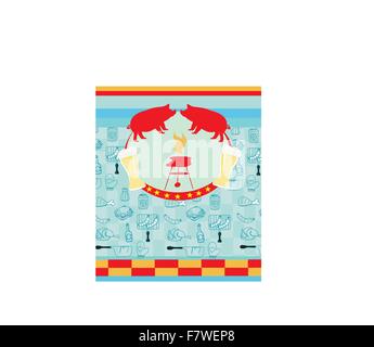 Barbecue Party Invitation Vintage Illustration de Vecteur