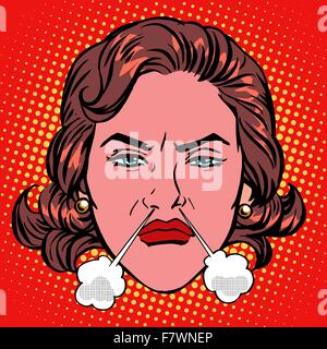 Emoji rétro femme bouillante colère rage Illustration de Vecteur