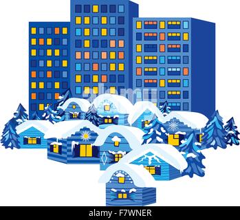 Vecteur bleu bâtiments pour Noël et la nouvelle année, la conception de cartes Illustration de Vecteur