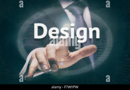 Businessman appuyant sur un concept de design. Banque D'Images