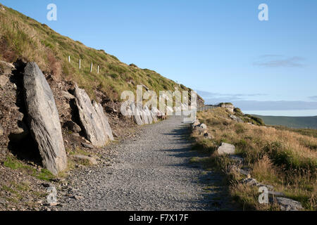 Fogher falaise à pied ; l'île de Valentia, Irlande Banque D'Images