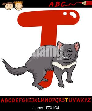 Lettre t pour le diable de Tasmanie cartoon Illustration de Vecteur