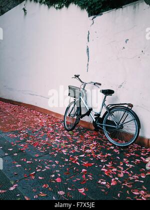 Location appuyé contre un mur à l'automne Banque D'Images