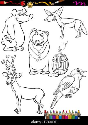 Jeu de coloriage dessin animé animaux Illustration de Vecteur