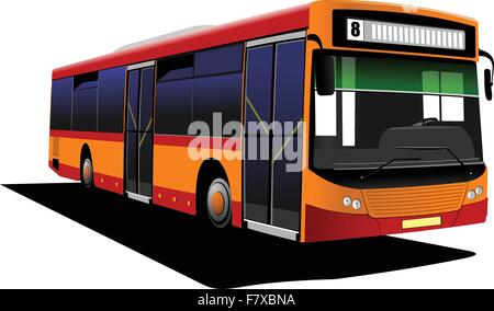 Red orange city bus. Vector illustration Illustration de Vecteur