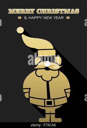 Joyeux Noël Bonne Année Le Père Noël silhouette d'or sur fond noir. Idéal pour les cartes de vœux de Noël Illustration de Vecteur