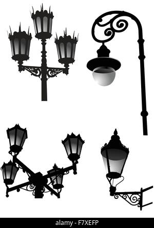 Rue et jardin lampes de style ancien. Vector illustration Illustration de Vecteur