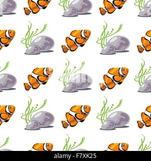Modèle transparent avec des pierres de poissons tropicaux et d'algues au fond de la mer. Vector illustration Illustration de Vecteur