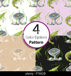 Quatre options modèle transparent avec des crevettes tropicales et de méduses. Vector illustration Illustration de Vecteur