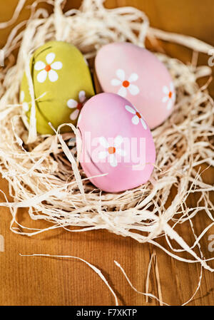 Bunte Ostereier Osternest im Banque D'Images