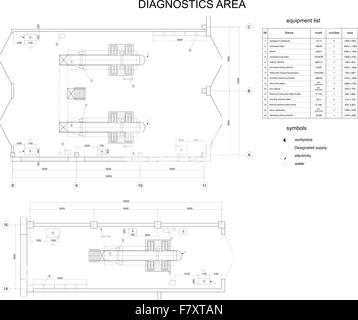 Dessin détaillé de l'immeuble pour l'entretien de voiture Illustration de Vecteur