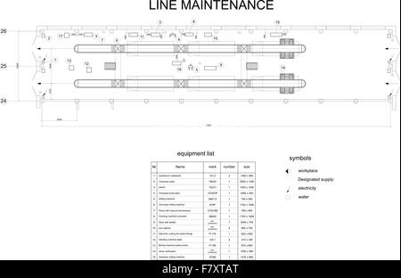 Dessin détaillé de l'immeuble pour l'entretien de voiture Illustration de Vecteur