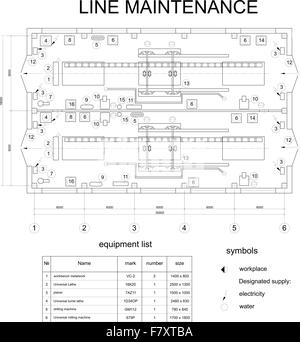 Dessin détaillé de l'immeuble pour l'entretien de voiture Illustration de Vecteur