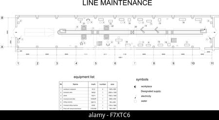 Dessin détaillé de l'immeuble pour l'entretien de voiture Illustration de Vecteur