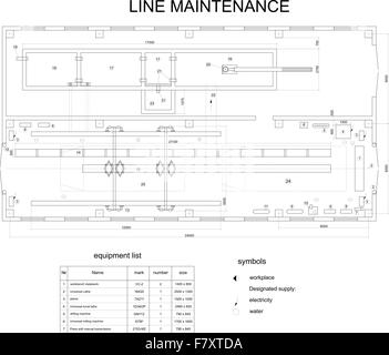 Dessin détaillé de l'immeuble pour l'entretien de voiture Illustration de Vecteur