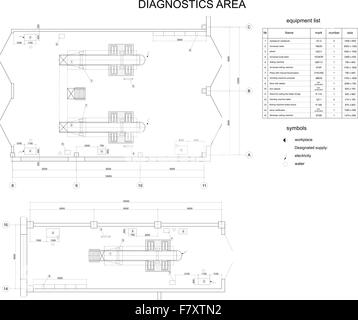 Dessin détaillé de l'immeuble pour l'entretien de voiture Illustration de Vecteur