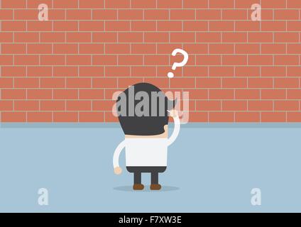 Businessman standing in front of un grand mur de brique, VECTOR, EPS10 Illustration de Vecteur